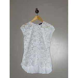 BCBGMAXAZRIA White Floral Lace Sleeveless Top Pleated Back Zip Small